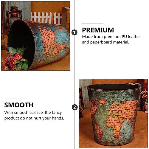 Cabilock Waste Paper Basket Retro Decorative Trash Vintage Wastebasket Retro Waste Container Basket Storage Bin Pu Leather Waste Storage Bucket Can Pu Leather Garbage Recycling Container #TOP2