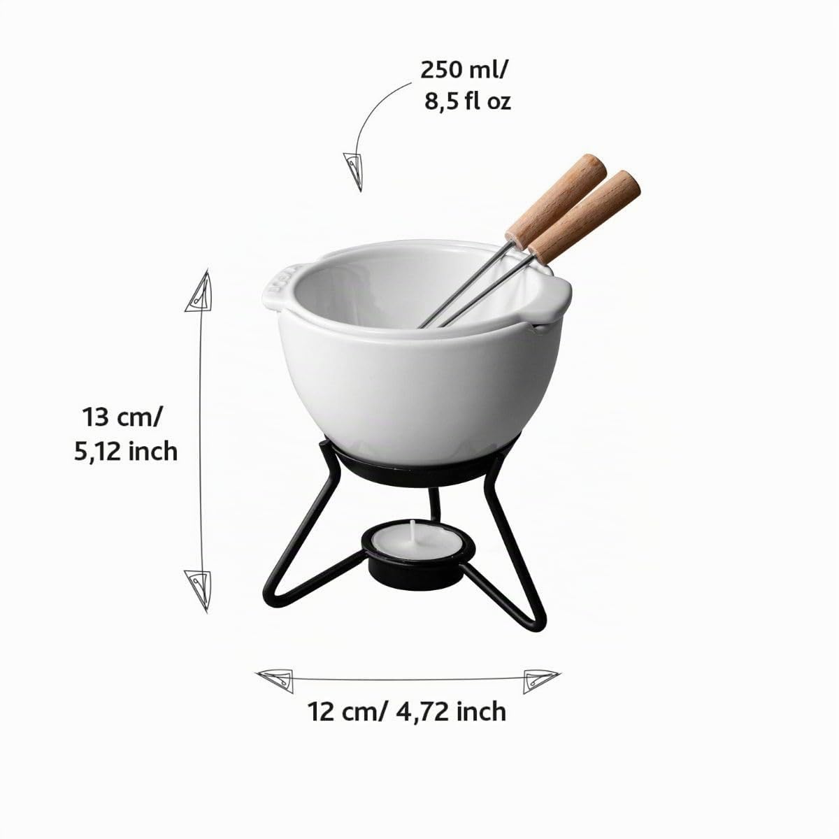 Boska Schokofondue Set Petit Marie - Fondue Schokolade Teelichter - 250 ml Inhalt für 200 gr Seschmolzener Schokolade