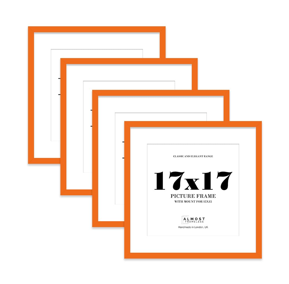 17x17 Orange Picture Frame with Mount for 15x15 Photos, Prints - Modern Square Wall Frame, Set of 4