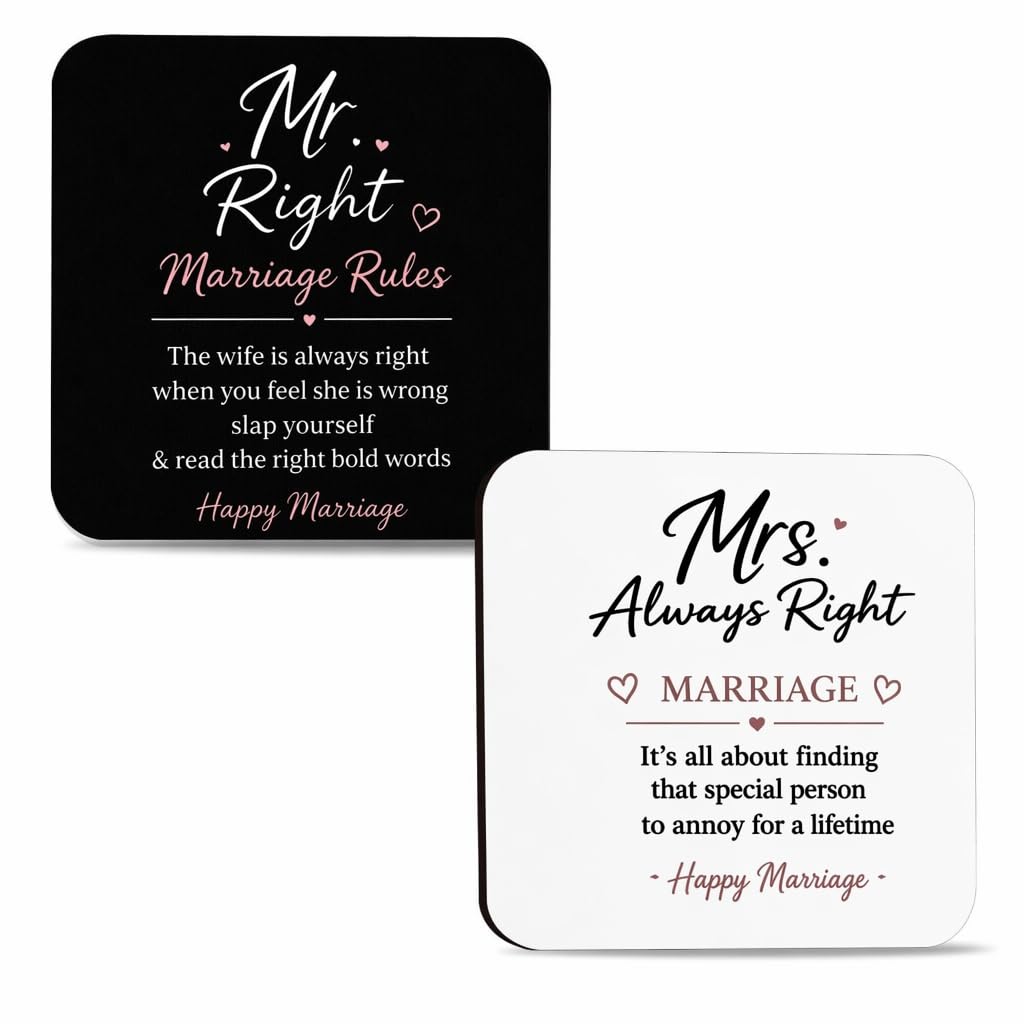 LCOLYDM 2 Funny Couple Coasters, Wedding, Mr and Mrs
