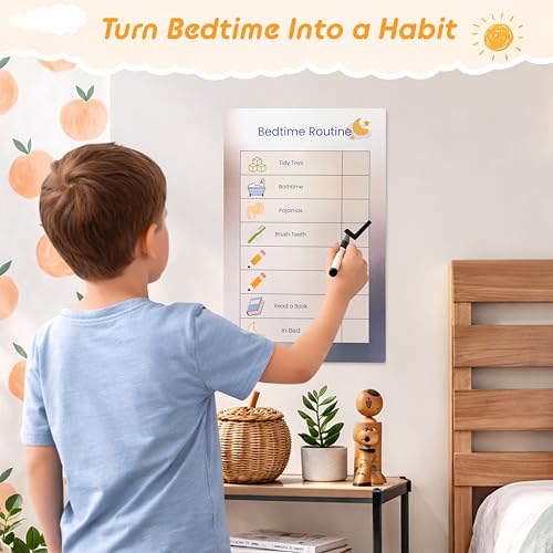 Image of Dry Erase Morning & Bedtime Routine Chart for Kids - 2 Large 11x17in Laminated Chart Set - Simple Routine System, No Magnets or Pieces, Calm, Clutter-Free Daily Routine System