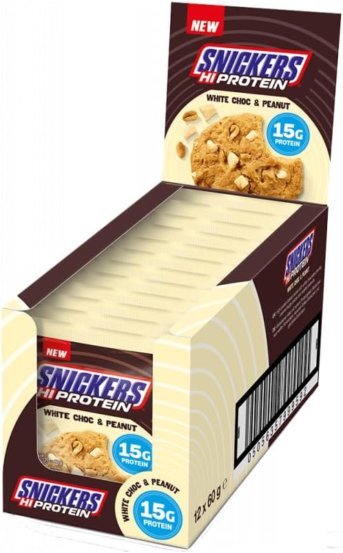 White Chocolate Peanut Protein Cookie (12 X 60G), High Energy Snack, 15G Protein, Vegetarian