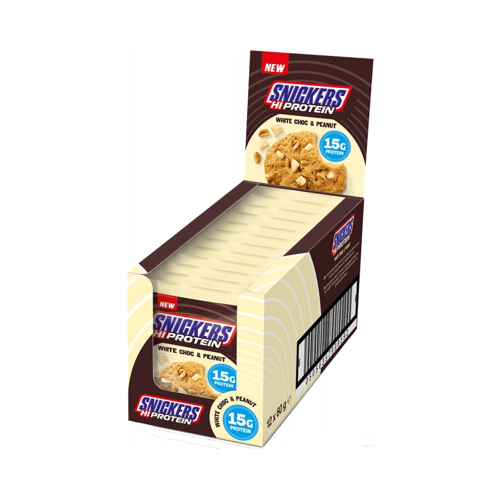 White Chocolate Peanut Protein Cookie (12 x 60g), High Protein Energy Snack, 15g Protein, Vegetarian