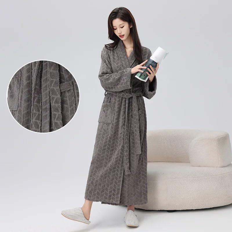 Dninmim Bata larga y cálida de algodón para hombre, para parejas, lisa, gruesa, informal, ropa de dormir para el hogar