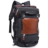 [KAKA] 耐摩耗性 丈夫なバックパック、ダッフルバッグ 旅行用キャリーオンバックパック, ブラック///ホワイト, 12" L x 18" H x 7" W