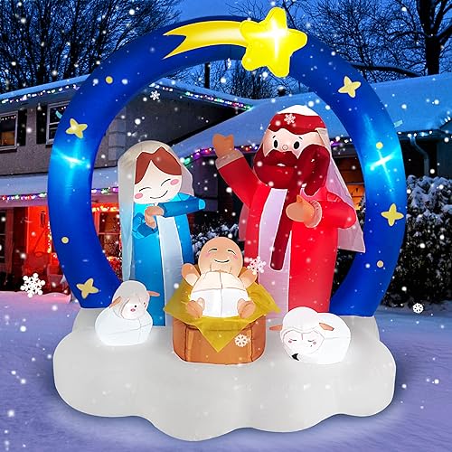 Danxilu 1,83m Gonfiabili Natalizi Presepe Decorazioni per Esterni Luci LED Luminose La Scena Della Nascita di Gesù con Stella di Betlemme Arco Gonfiabile per Esterno Cortile Giardino Prato Decorazioni