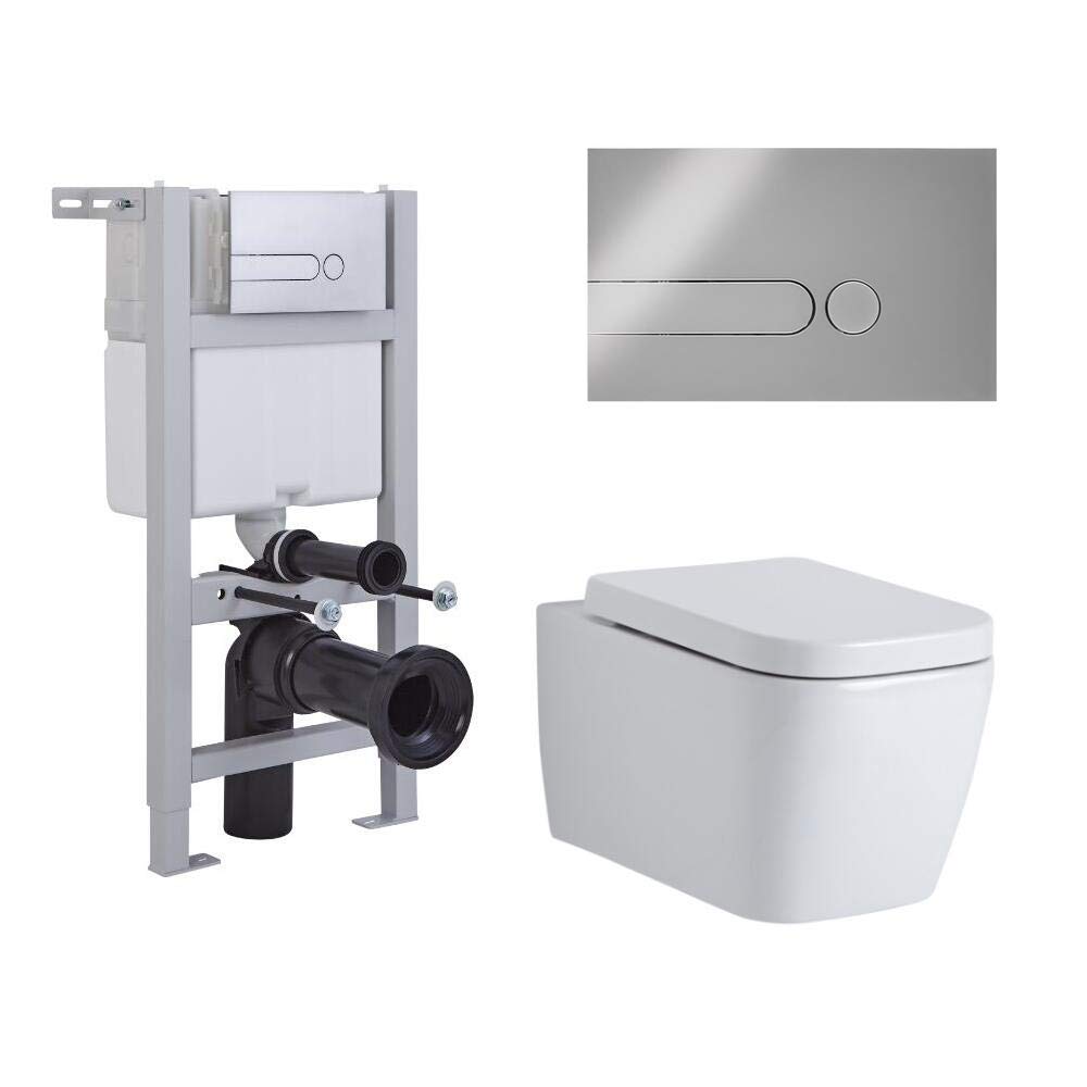 Buy Milano Longton Modern White Ceramic Wall Hung Square Toilet WC
