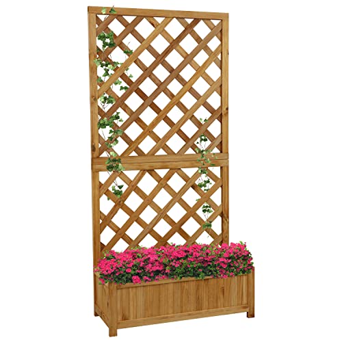 Woodside Aldburgh Large Wooden Garden Trough Planter/Flower Container Window Box with Trellis, Heavy...