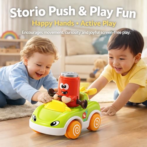 Image of Storio Foodie Toy Car - Mr Coca | Friction Powered Vehicle for 1-3 Year Old Boys & Girls | Push & Go Baby Car Toy | Cartoon Car for Toddlers 12-18 Months | Safe Durable Educational Toy for Kids
