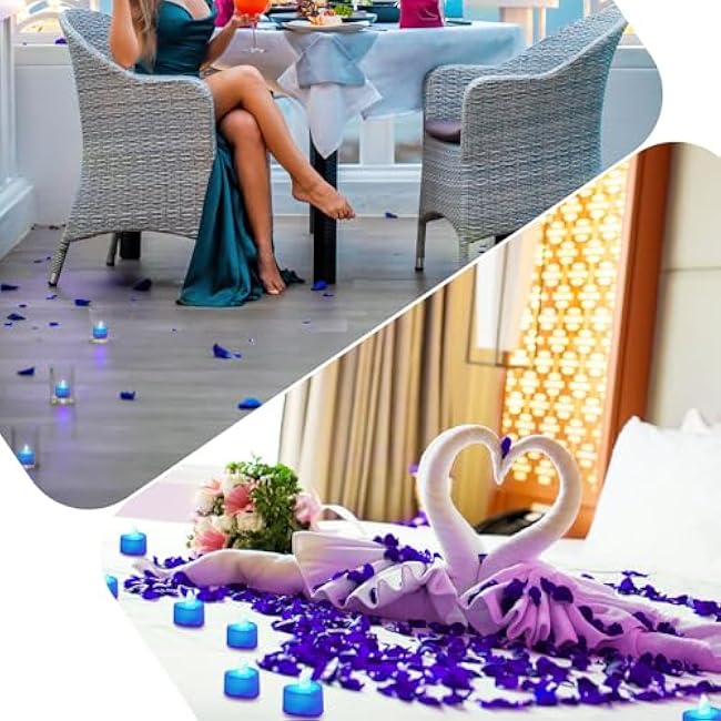 KOABY 2000pcs Artificial Rose Petals with 24pcs LED Tea Lights Kit, for Decor(2000pcs Blue Artificial Rose Petals + 24pcs Blue Lights)