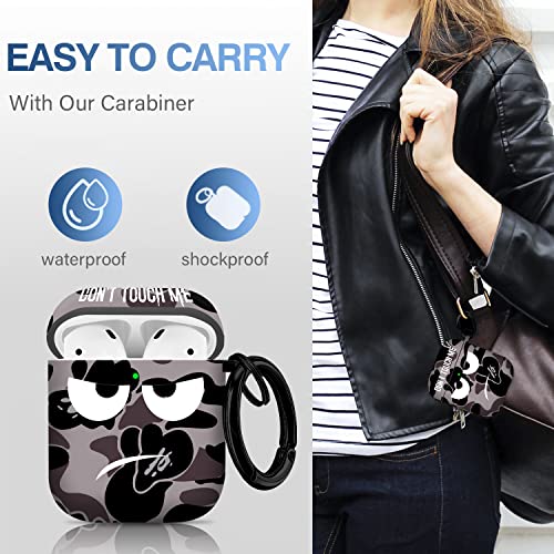 Image of for Airpods Case, Don't Touch Me for Airpods Cover with Keychain /Lanyard Soft Cute Shockproof Cover for Women Men Compatible with for Airpods 2 /1 Charging Case,Grey