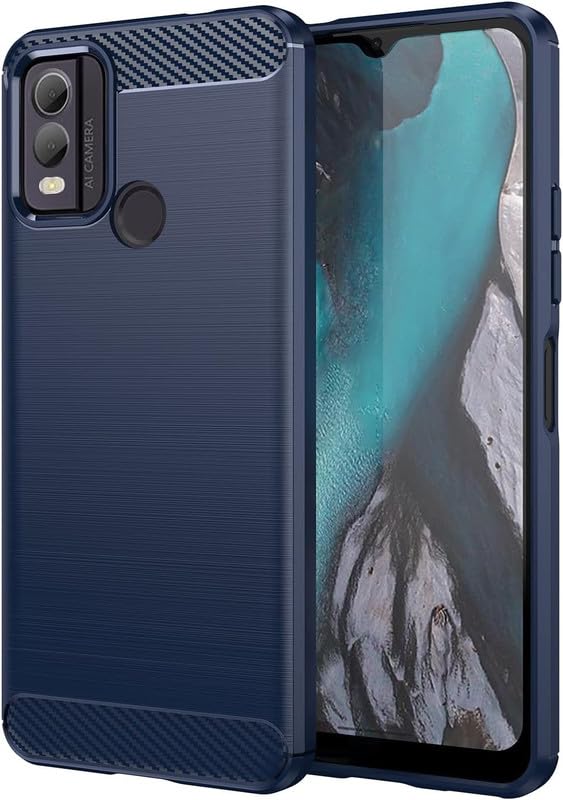 Image of NPRC Hybrid Ultra Slim Protective Case TPU Non-Slip Carbon Fiber Texture Shockproof Case Cover for Nokia C22 - Blue