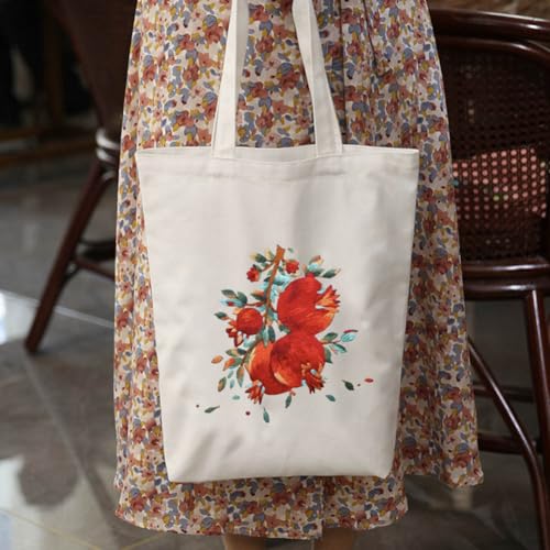 Image of Canvas Tote Bag Embroidery Kit, Embroidery Kits for Beginners, Arts and DIY Crafts Embroidery Starter kit, Include Stamped Embroidery Bag, Threads, Embroidery Tools (Beige Bag with Pomegranate)