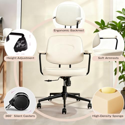 Image of Home Office Chair, Ergonomic Desk Chair with Lumbar Support, Adjustable Height Rolling Swivel Task Chair with Armrests, PU Leather, for Meeting,Study Room Beige