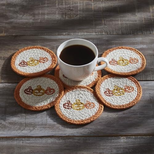 VHC Brands Country Halloween Stencil Braided Cotton Coaster Set of 6 Decorative Fall Coasters Table Decor for Fall Thanksgiving and Halloween
