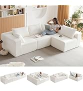 104" Corduroy L-Shaped Sectional Sofa, Modern Modular 4-Seater Couch with 6 Pillows, Upholstered ...