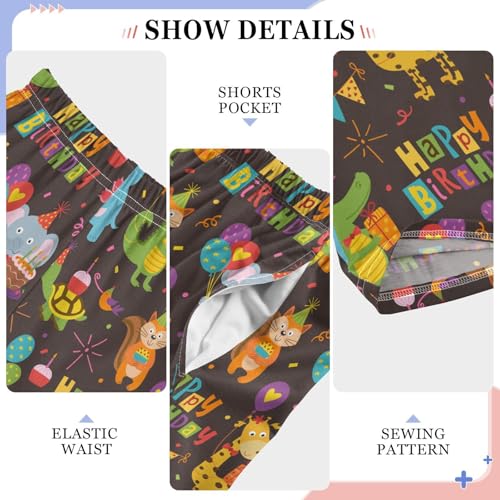 Happy Birthday Hippo Gator Boys Long Pants Soft Trousers Elastic Waist Kids Lounge Bottoms with Pockets S-XL4