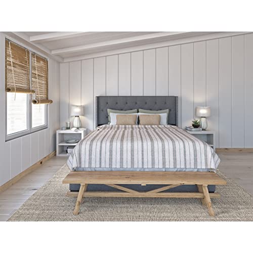 Dg Casa Bardy Upholstered Panel Bed Frame With Diamond Tufted And Nailhead Trim Wingback Headboard, Queen Size In Gray Fabric #TOP3