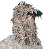 QuikCamo Mossy Oak New Bottomland 2-in-1 3D Leafy Camo Face Mask Hat Turkey Gear (Adjustable, OSFM)