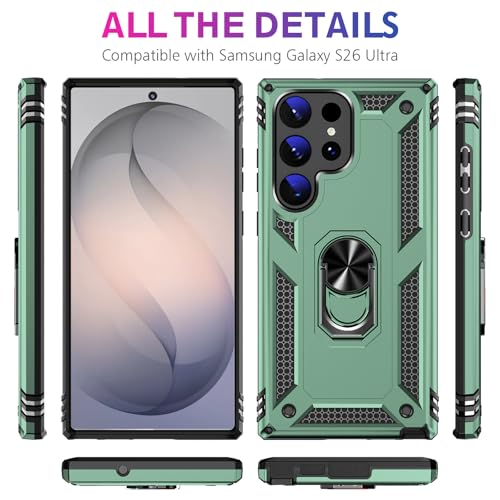 Image of for Samsung Galaxy S26 Ultra Case with Screen Protector, Heavy Duty Military Grade Shockproof Rugged Protective Cover for Samsung S26 Ultra Phone Case with Metal Ring Magnetic Kickstand (Green)