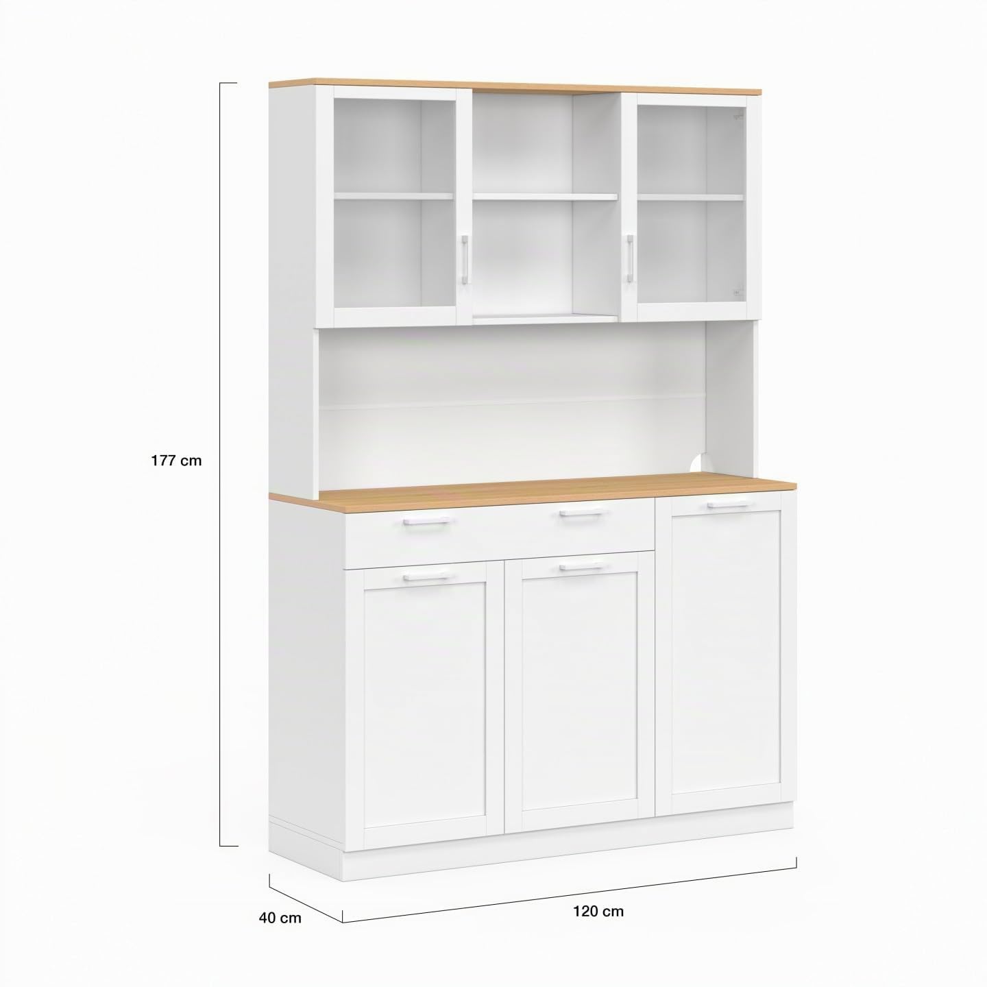 IDMarket - Buffet de Cuisine vitré 120 cm VITO Blanc Plateau façon hêtre