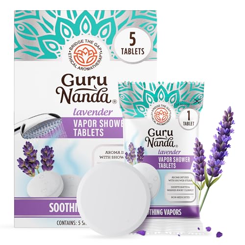 GuruNanda Lavender Vapor Shower Tablets Clean-Dissolving Aromatherapy Shower Steamers with Lavender & Menthol Soothes & Promotes Relaxation Ideal for Gifting 5 Count