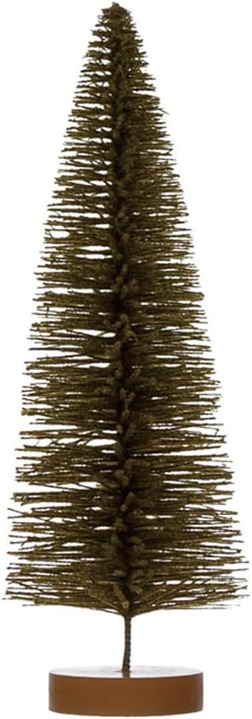 Creative Co-Op Flocked Plastic Bottle Brush Tree with Wood Base, Green