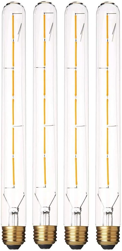 Dimmable Edison T10(T30) LED Tubular Bulb 6W,Warm White 2700K,T300 Long Tube Light Bulbs,Vintage LED Filament Bulbs 60 Watt Equivalent,E26 Base, 550LM, Clear Glass Cover,11.8in(300mm),4-Pack