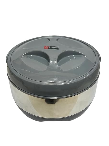 Dynore Stainless Steel Casserole/Silver Hot Pot Box with Plastic Lid/Casserole for Roti, Rice and Gravy 2500 ml