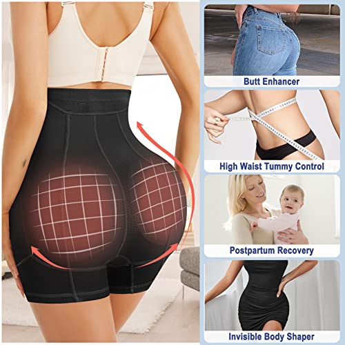 Haenpisy Padded Butt Hip Lifter Panties High Waisted Enhancer Shapewear For Women Tummy Control Shorts Removable 4 Pads(Large, Black) #TOP5