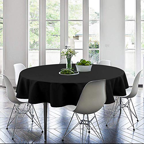 Hiasan Black Round Tablecloth 60 Inch - Waterproof Stain and Wrinkle Resistant Polyester Fabric Table Cloth for Dining Room Kitchen Party Outdoor Picnic by Hiasan - Image 5