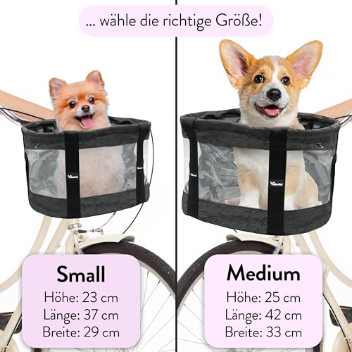 Valkental - Fahrradkorb für Hunde KLICKfix Kompatibel | Ideal als Einkaufskorb | Stabil und Sicher | Inkl. Bodenkissen & Praktischen Fächern