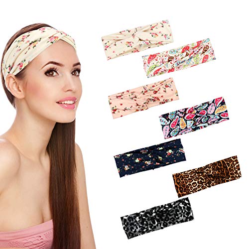 Guteauto 7 Pack Boho Headbands for Women, Meartchy Vintage Women's Headbands, Girl Vintage Turban, Twisted Head Women Wrap Hair Band for Women and Girls Wash Face Makeup Workout Gym Yoga Running