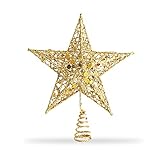 Star Tree Topper, Exquisite Shimmery 8-inch x 6-inch Star Christmas Tree Topper Christmas Tree Decoration 5 Point Star Treetop Decor (Gold)