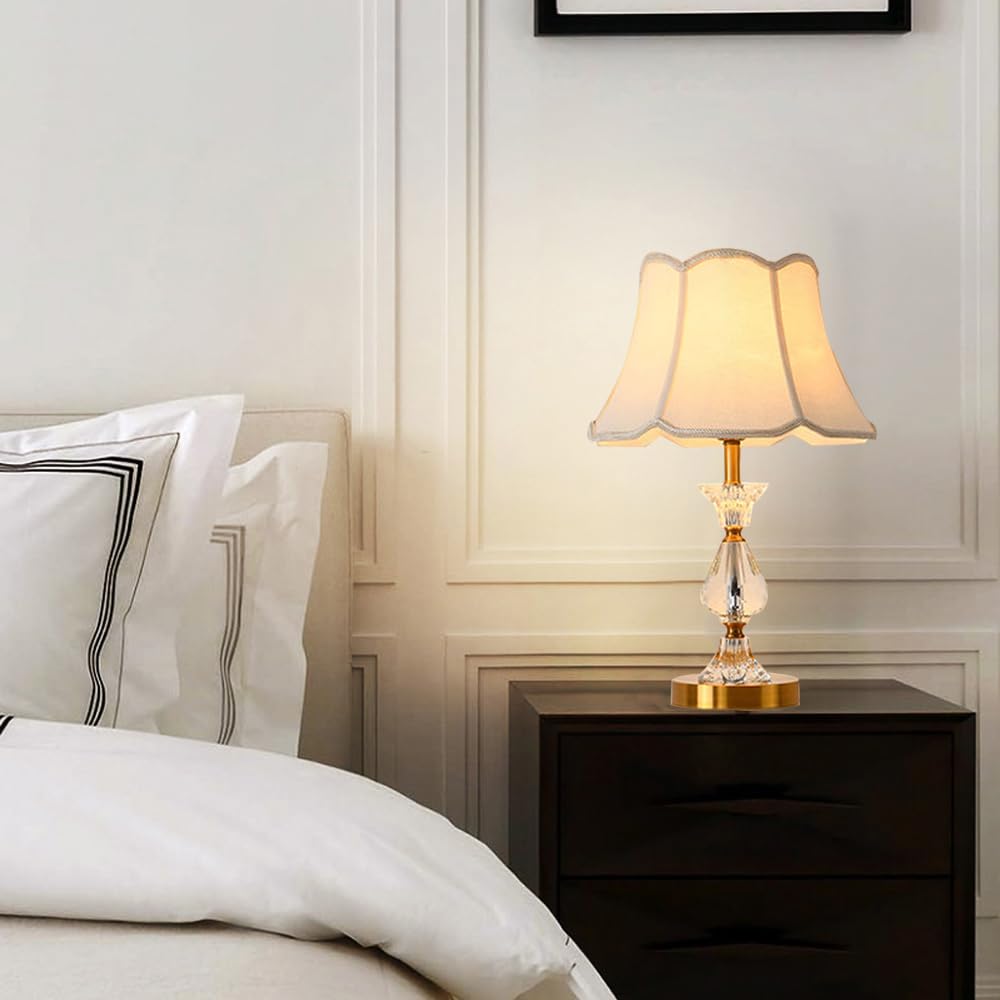 Mengjay Lampada da Comodino in Cristallo,Vintage Lampada da Tavolo con Paralume in Tessuto,Lampada da Lettura,Abat-Jour da Comodino E27,Moderna Lampada da Scrivania per Camera da Letto,Soggiorno