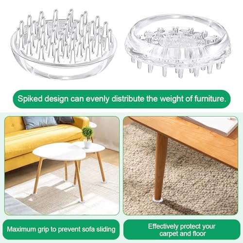 ADERTOS 12 Pack Spiked Caster Cups Clear Furniture Castor Cups Round Carpet Protectors Cups Non Slip Carpet Savers Floor Carpet Protectors for Sofas Tables Chairs Furniture Legs - 50mm Diameter - Image 3