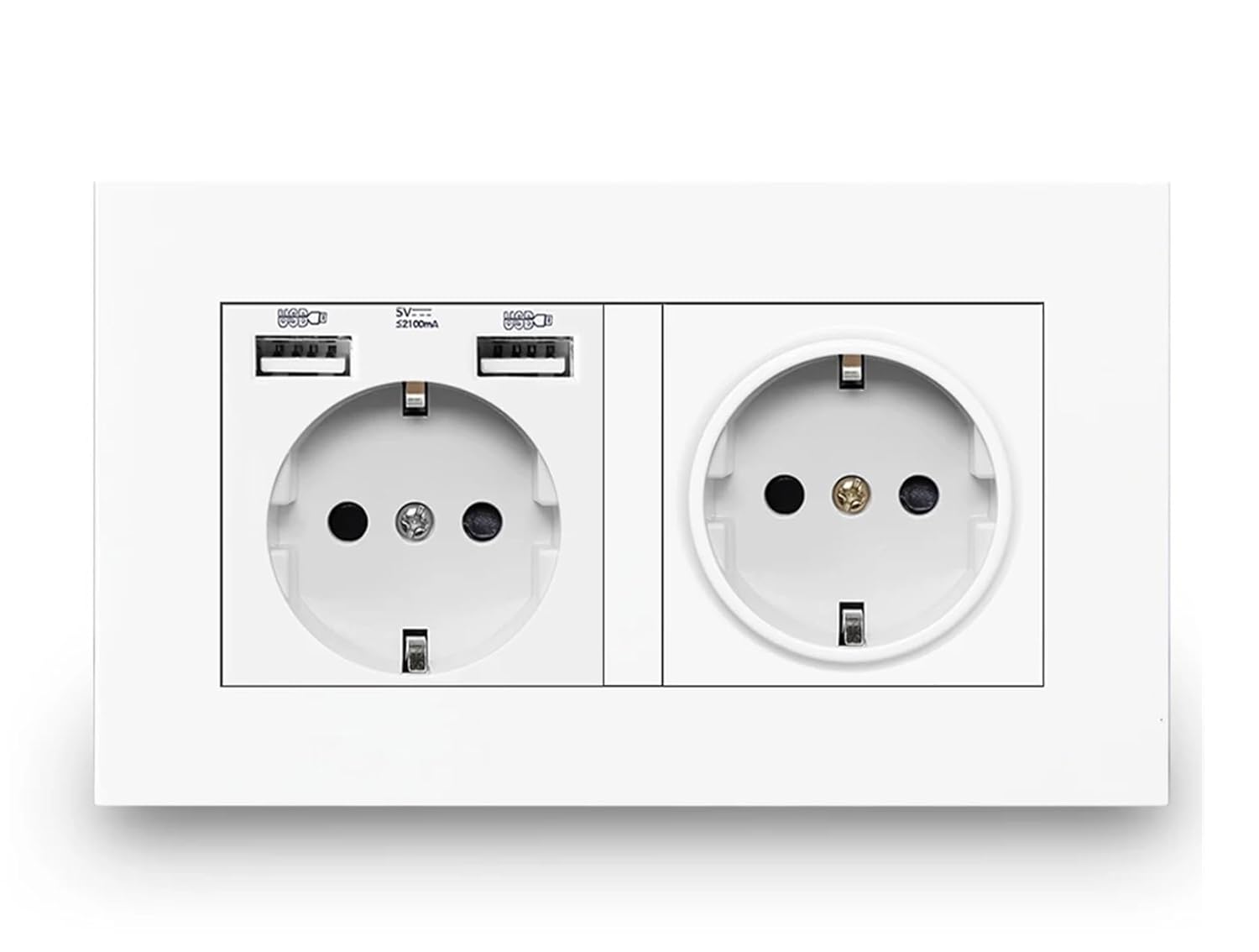 EU Standard Wall Socket, Black Panel Household Interface, AC 110V~250V 146mm*86mm, 16A Power Wall Embedded Double Outlet(White (Style1))