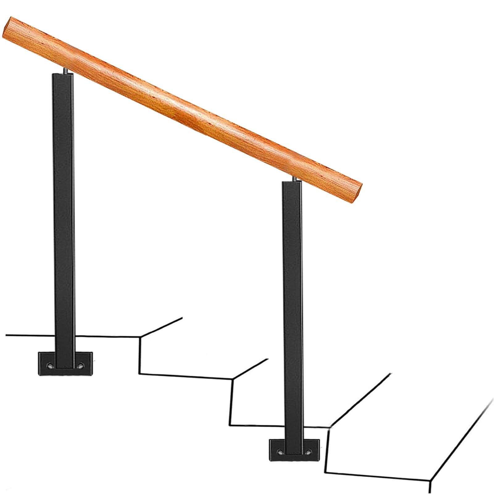 Rampe d'escalier en bois et métal chic pour 2 à 3 marches