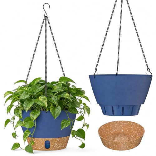 Pots de fleurs suspendus de 25 cm en plastique bleu résistant aux UV - 2