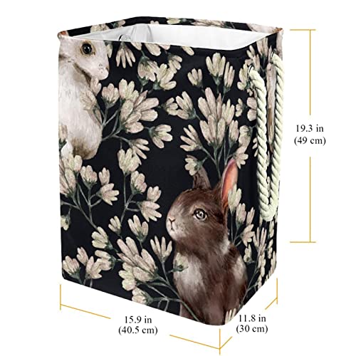 Panier à linge personnalisé aquarelle lapin et fleurs blanches - 4