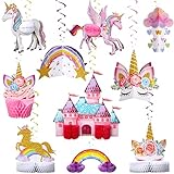 10 Pieces Unicorn Birthday Party Decorations for Girls 3D Unicorn Rainbow Honeycomb Centerpiece...