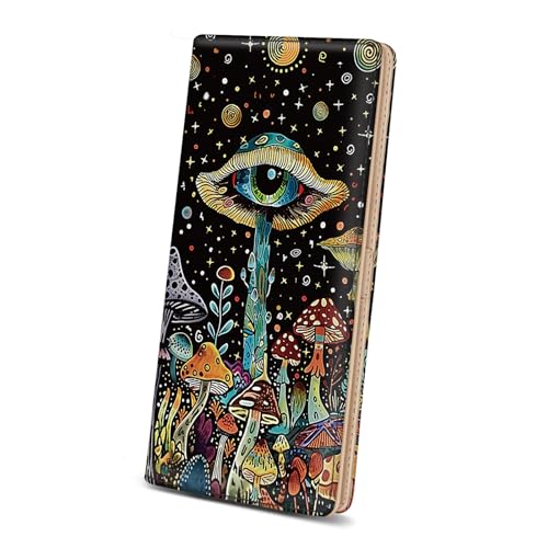 Image of Immaturus Womens Wallet, Mushroom Eye Slim Thin RFID Blocking Credit Card Wallets, Long Bifold PU Leather Card Holder Organizer, Black Cash Clutch Billfold with Zipper Coin Pocket Ladies Girls Gift