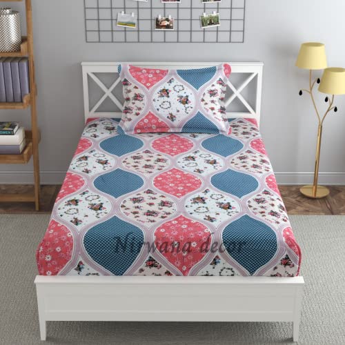 Image of Fitzy 280 TC Fitted bedsheet Single Size, Elastic bedsheet,36x78 inches + 10 inches Drop, with 1 Pillow Cover (Antiquedesign, 36 inch x 78 inch)