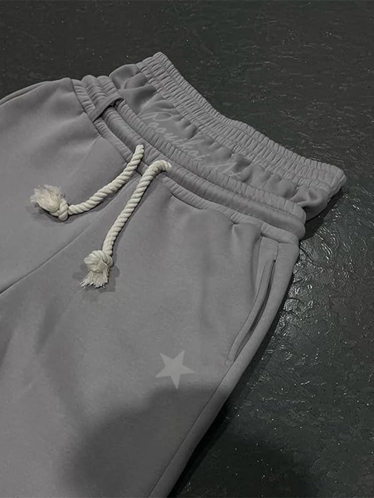 heyheyshine Double Waisted Sweatpants for Men Women Y2K Wide Leg Baggy Pants Drawstring Waist Pants Jogge Sweatpants - Image 6
