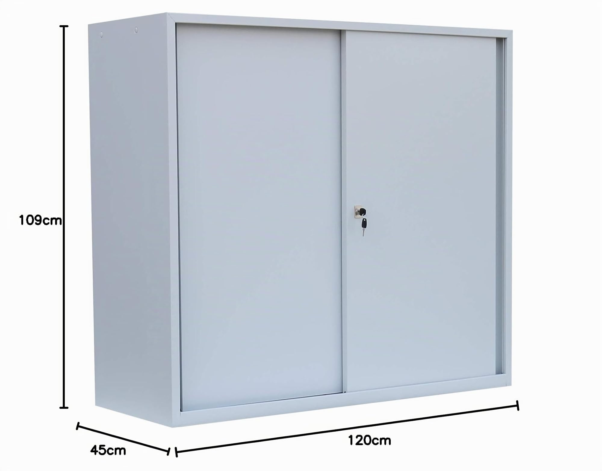 Schiebetürenschrank voll verschweißt Schiebetüren Büro Aktenschrank Sideboard aus Stahl grau 1090 x 1200 x 450 mm (Höhe x Breite x Tiefe) 550145
