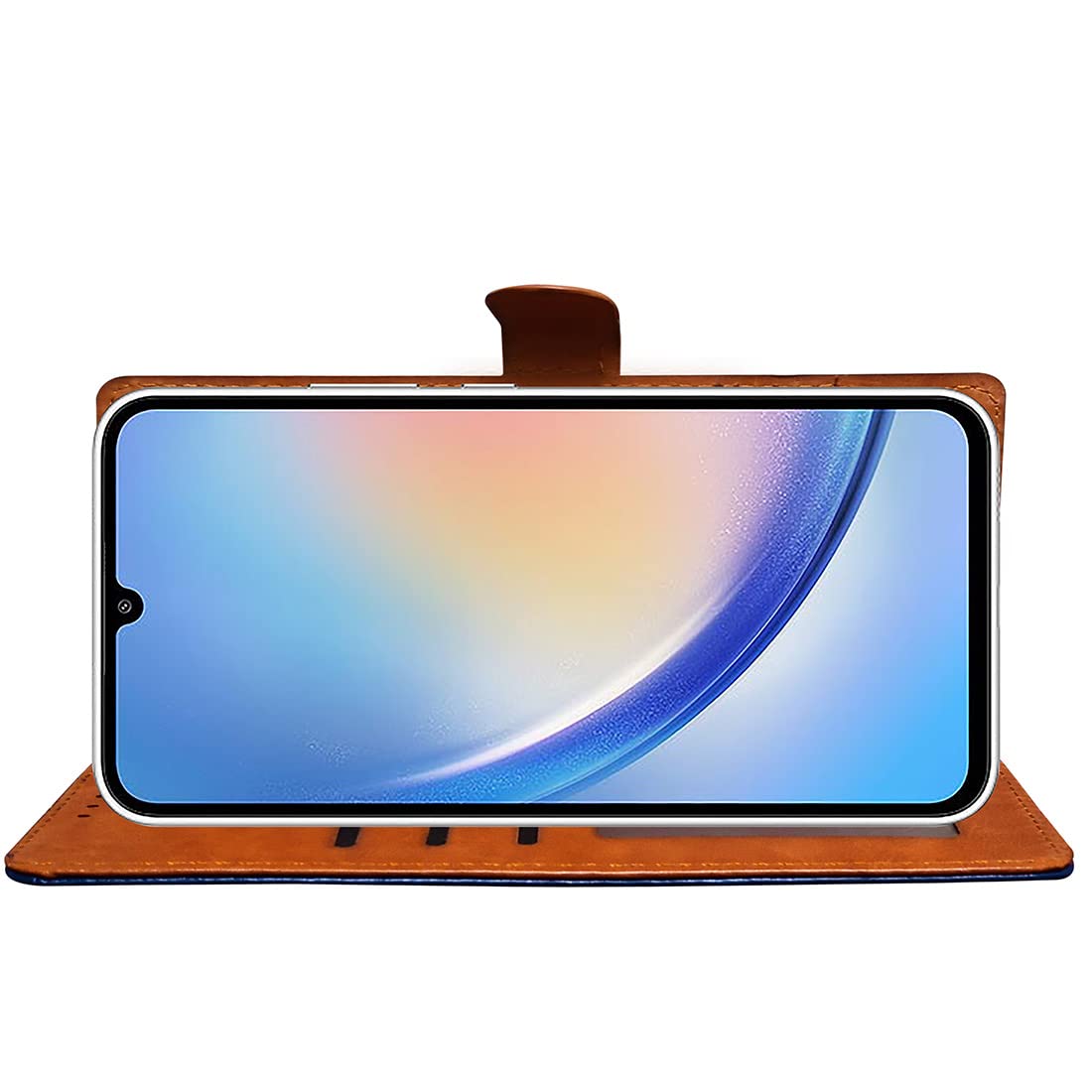Casotec Flip Cover Compatible with Samsung Galaxy A34 5G | Premium Leather Finish | Inbuilt Pockets & Stand | Flip Cover Back Case for Samsung Galaxy A34 5G (CamelBlue) 2