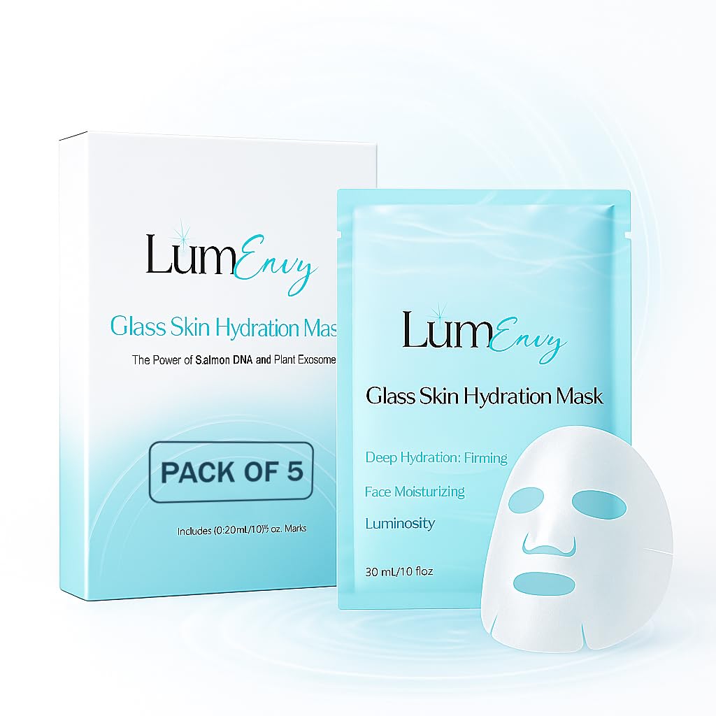 LúmEnvy Glass Skin Hydration Mask | Salmon DNA (PDRN) & Centella Collagen Face Mask - Deep Hydration, Pore Refining, Brightening & Firming Bio-Cellulose Facial Sheet for Radiant Glow