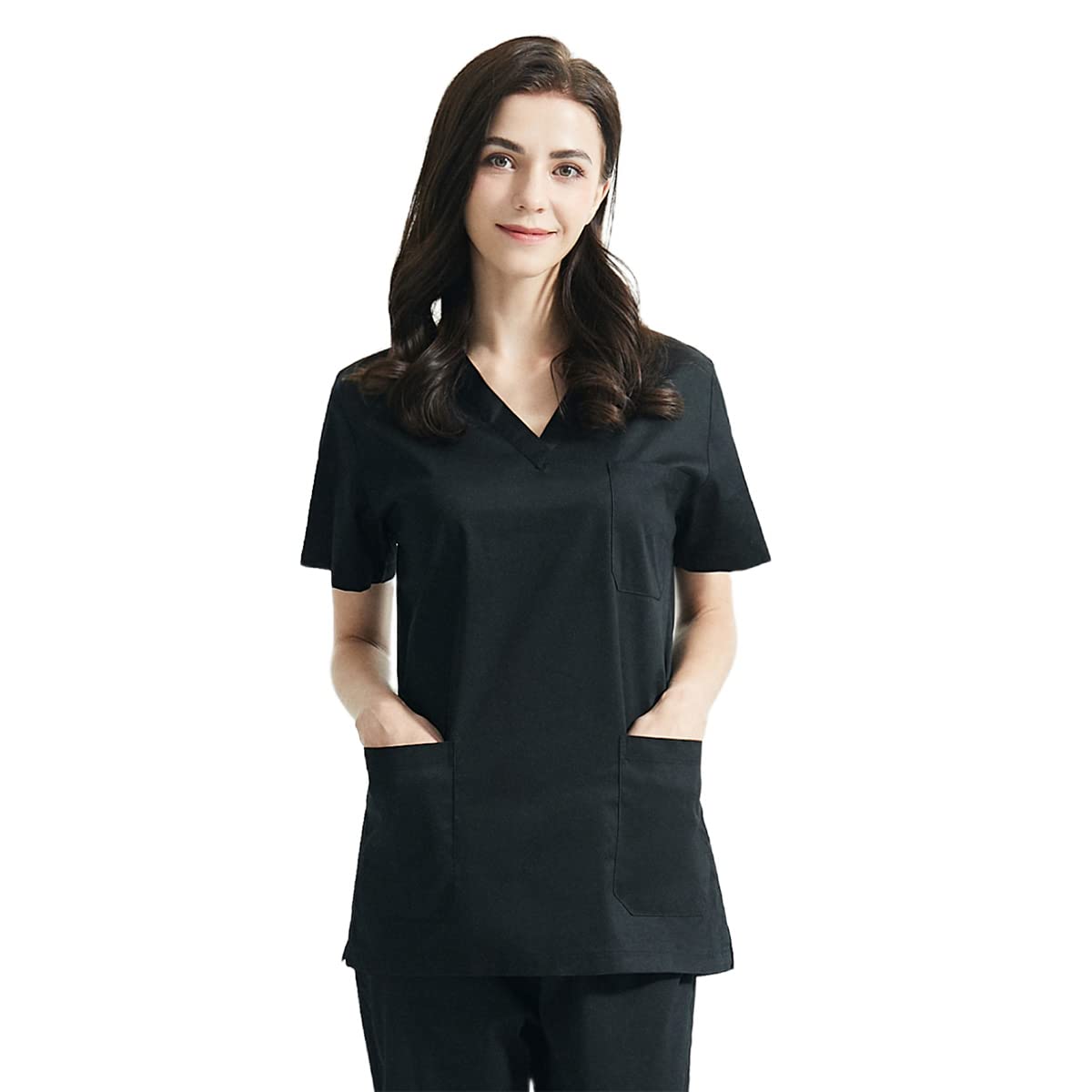 VIAOLI Scrubs Top for Women Modern V-Neck Nursing Uniform Working Shirt Short Sleeves Medical Workwear Nurse Scrubs Top (Baby Pink,L,Large)