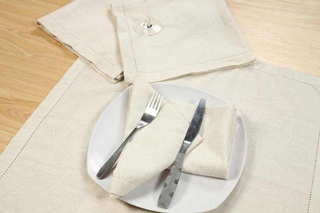 12-Pack Hemstitched Dinner Napkins Oversized 20x20 - Flax-Cotton Fabric Tailored with Mitered Corner - Ideal for Events and Regular Use - Natural : Everything Else