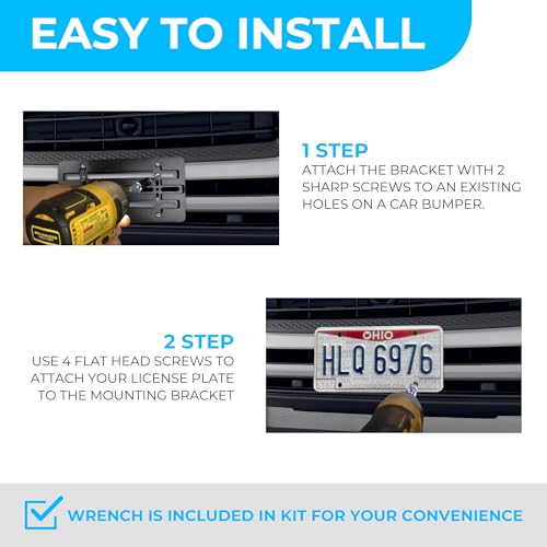 Front Bumper License Plate Bracket for Hyundai and Kia 2000-2026, Plate Holder Set w 6 Unique Screw Bolts & Wrench Kit, License Tag Mounting Kit, Quality Plate Holders, Car Accessories - Thumbnail 4